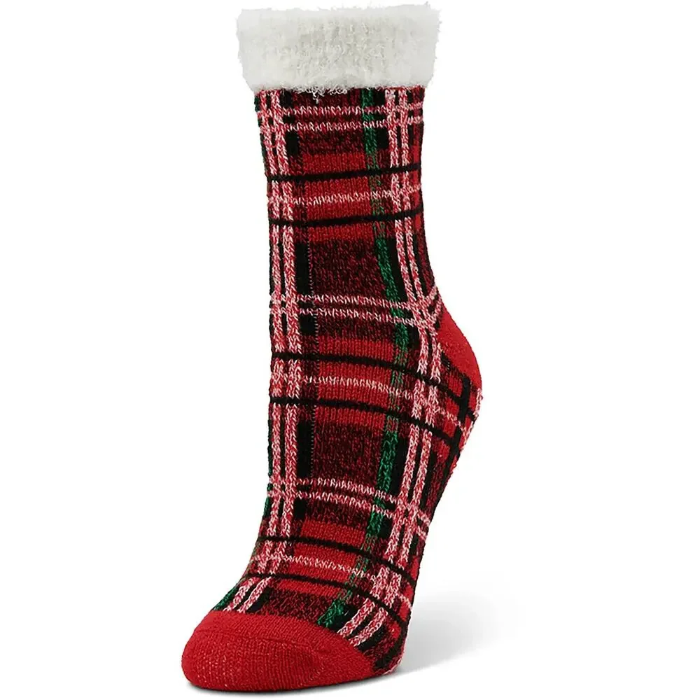 Magellan Outdoors Foldover Plaid Lodge Crew Socks Aloe Infused Lined Medium 6-10